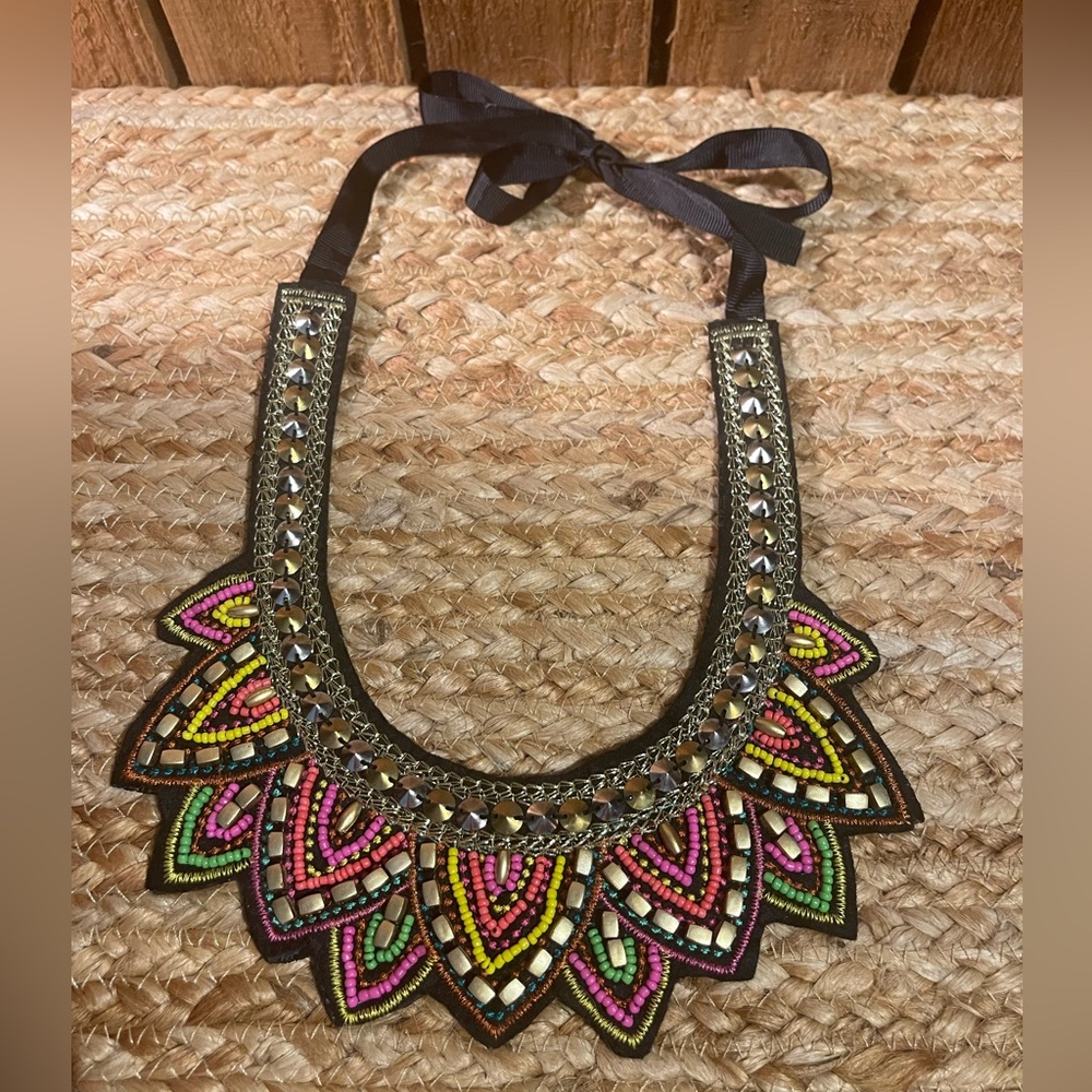 NEW Bohemian Bead / Stud Embellished Statement Bib Adjustable Necklace